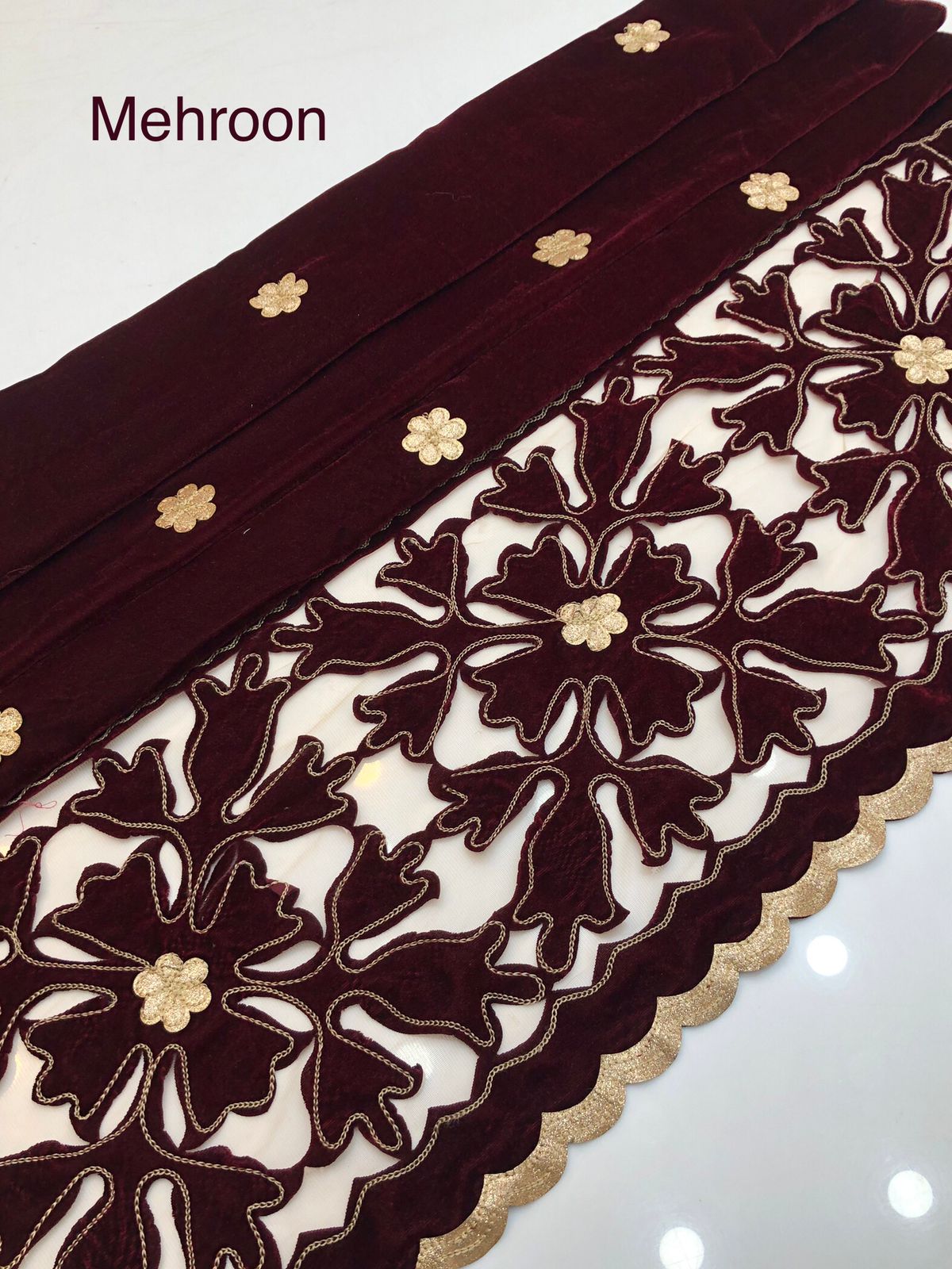 Micro Velvet Laser Cut & Embroidered Winter Shawl