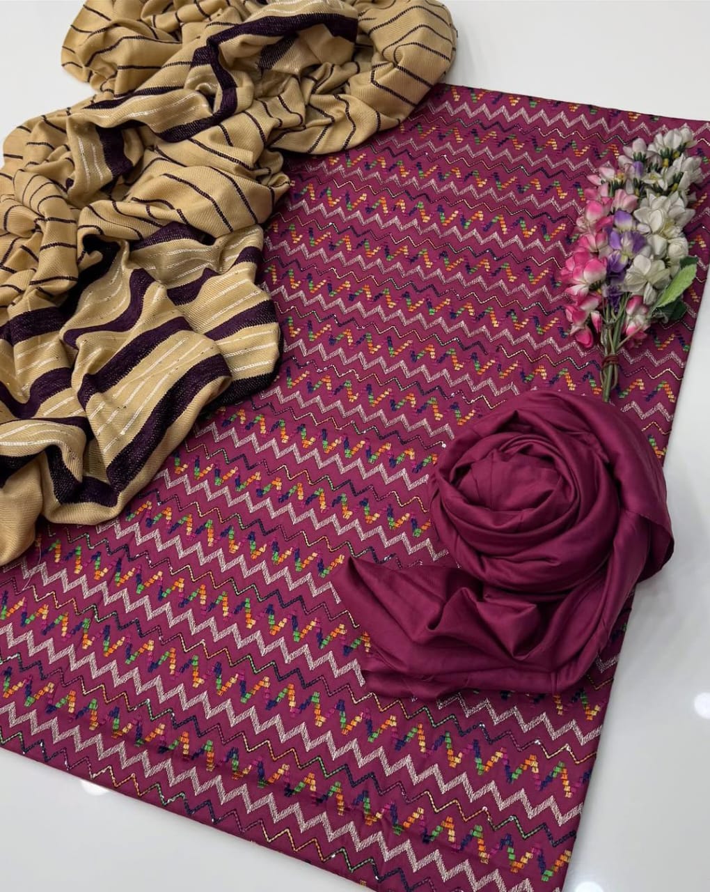 Dhanak Bareeza Embroidered Dress 3Pcs Dress