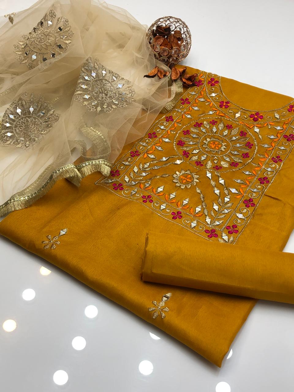Modern Kataan Silk Multi Reta Embroidered Shirt and Dupatta 3Pcs Dress