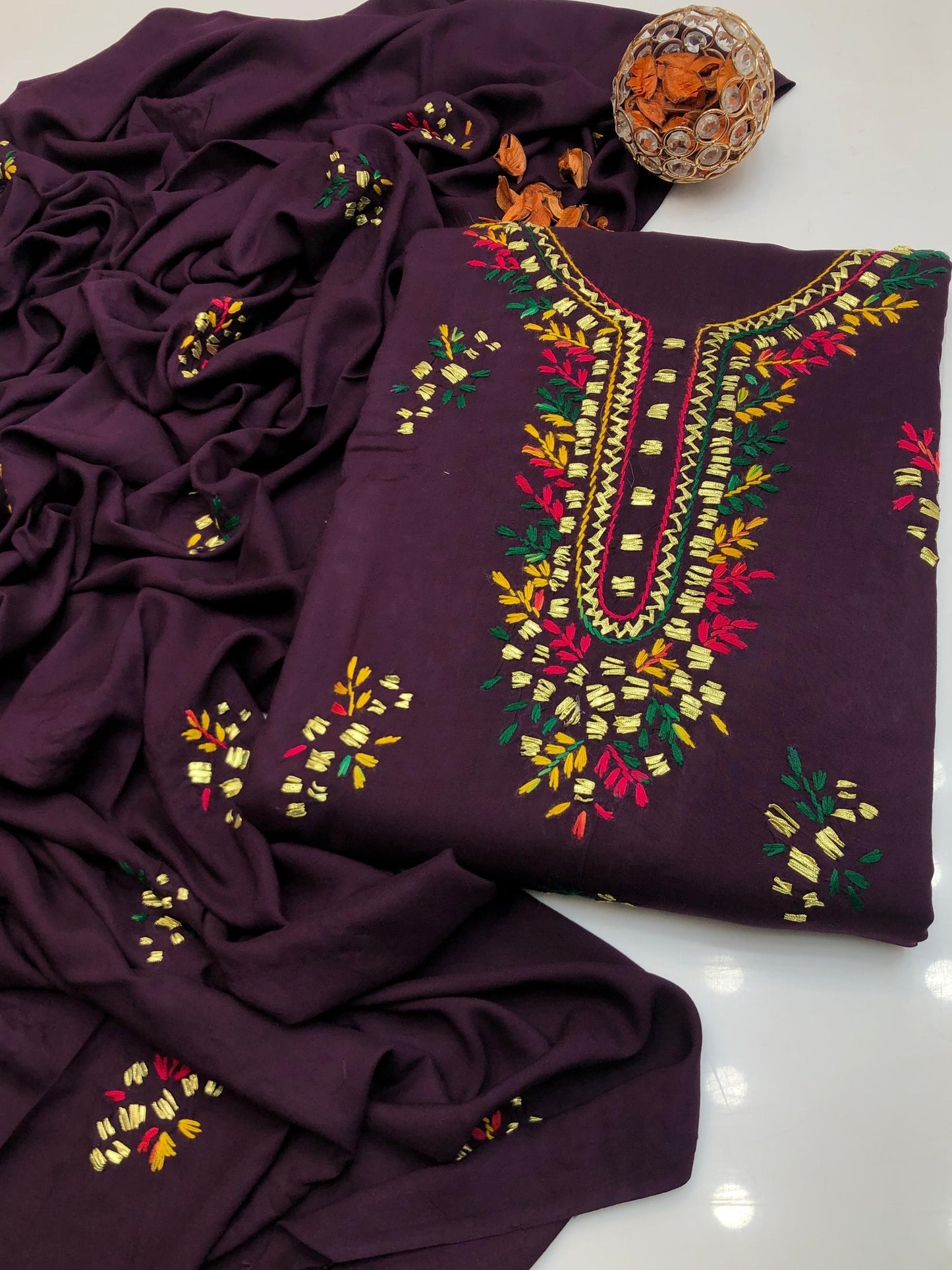 Luxury Linen Handmade Gotta With Paka Tanka 3Pcs Dress