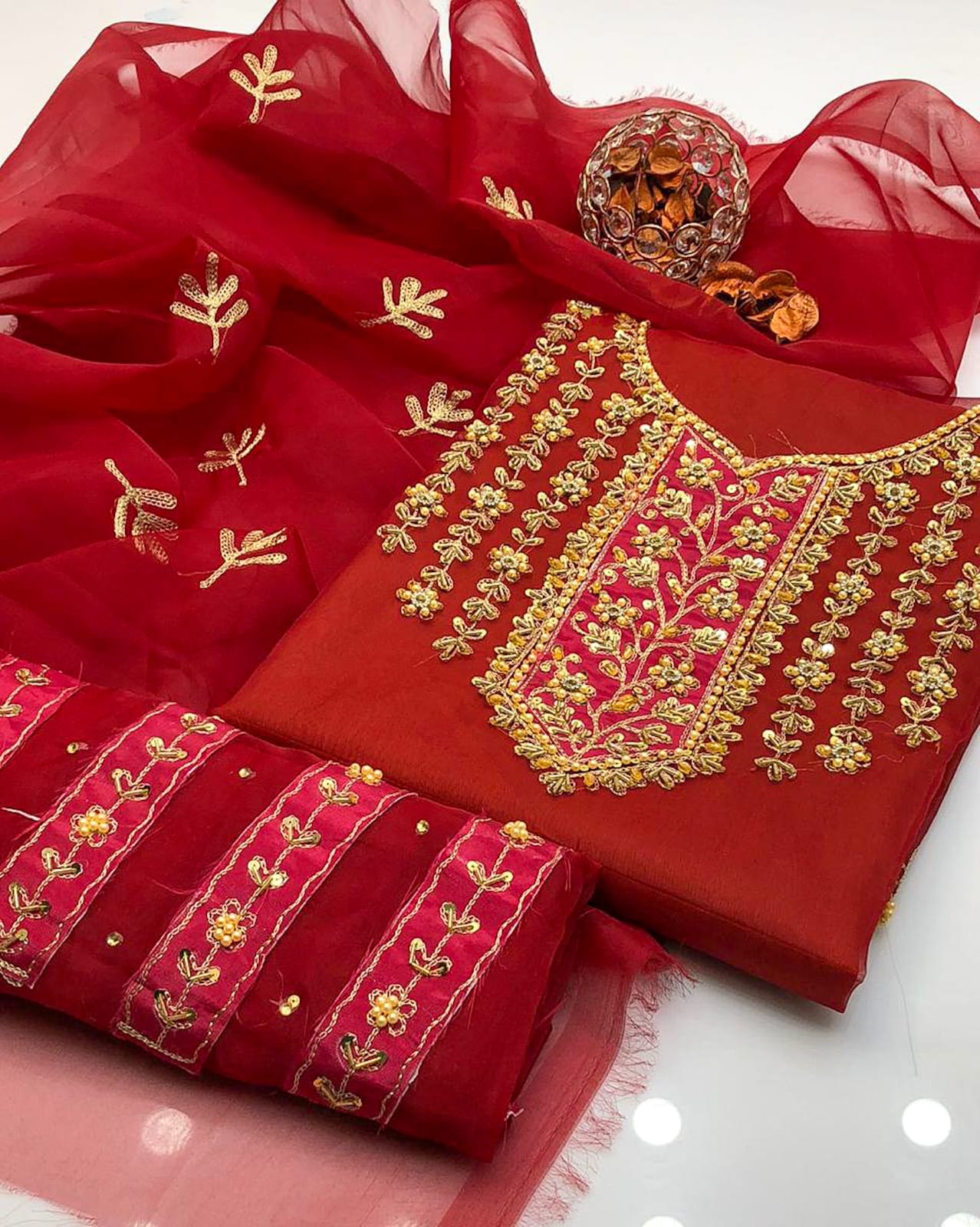 Virello Organza Shirt with Embroidered Dupatta 2Pcs Dress
