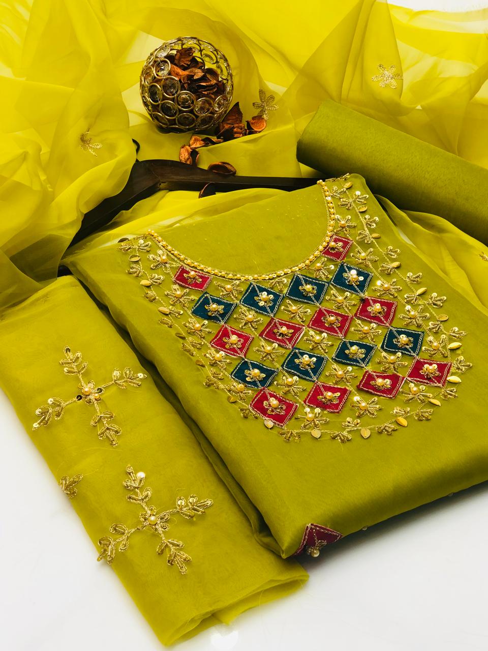 Lovely Organza Aari Embroidered Shirt and Dupatta 3Pcs Dress