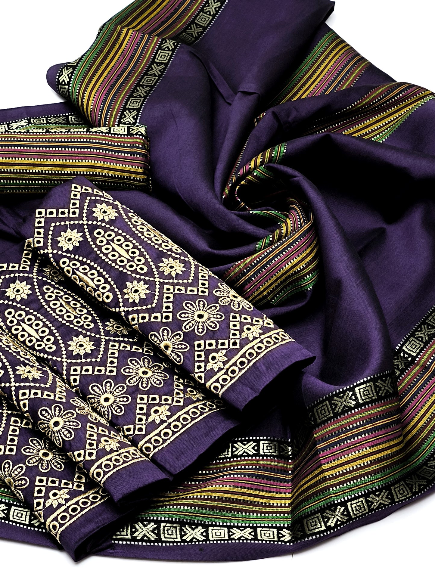 Graceful Sussi Embroidered Shirt with Multicolor Shawl 3Pcs Dress