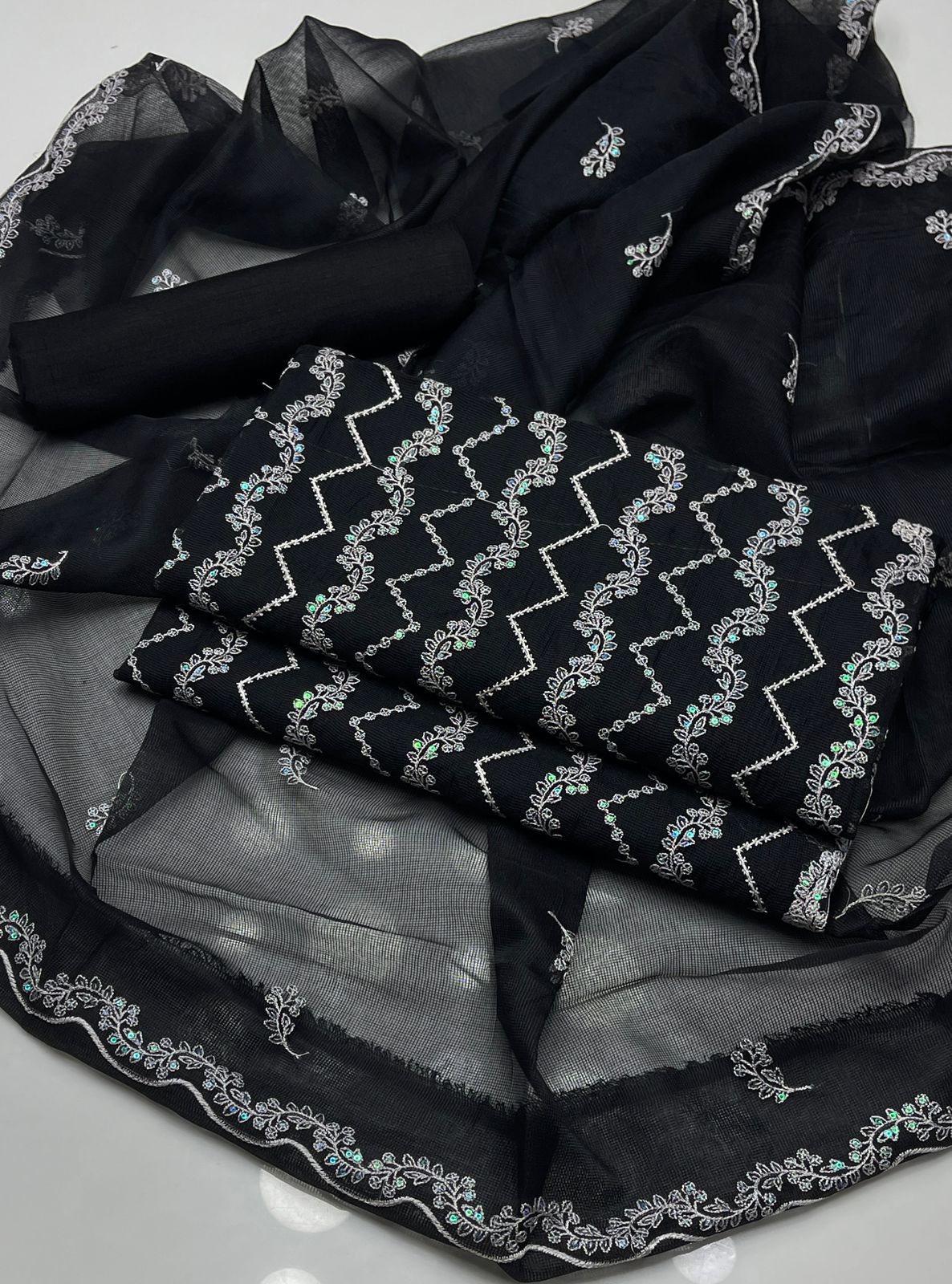 Khaddi Net Sequence Embroidered 3Pcs Dress