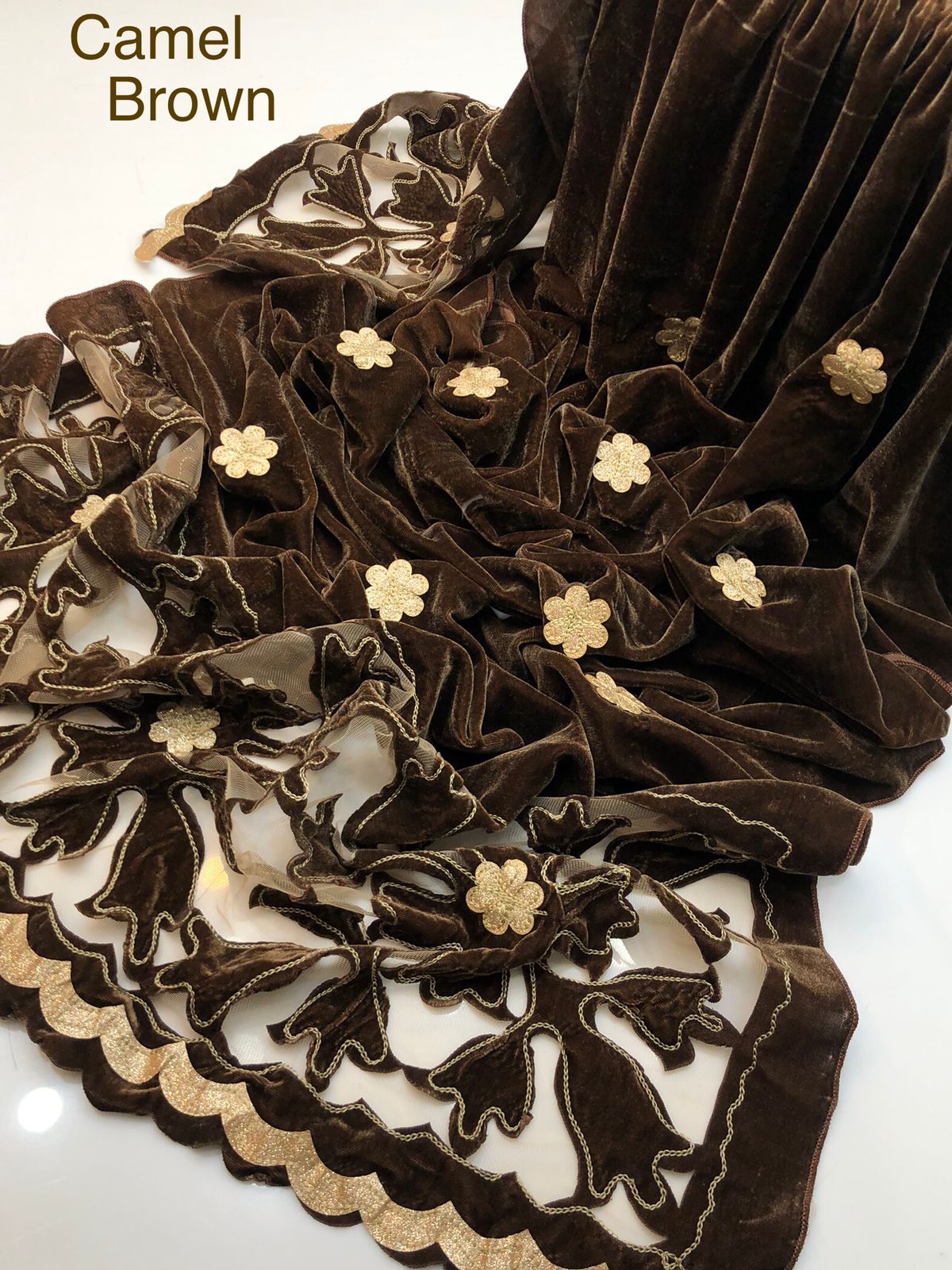 Micro Velvet Laser Cut & Embroidered Winter Shawl