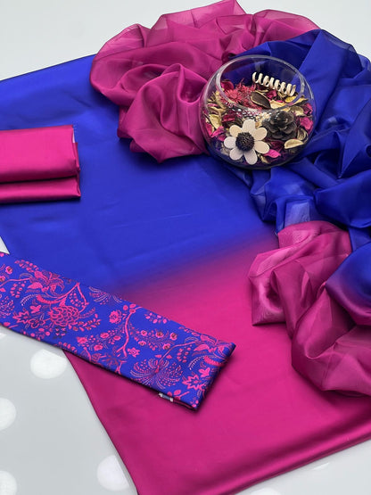 Graceful Shamoze Silk Shirt Trouser With Silk Dupatta 3Pcs Dress