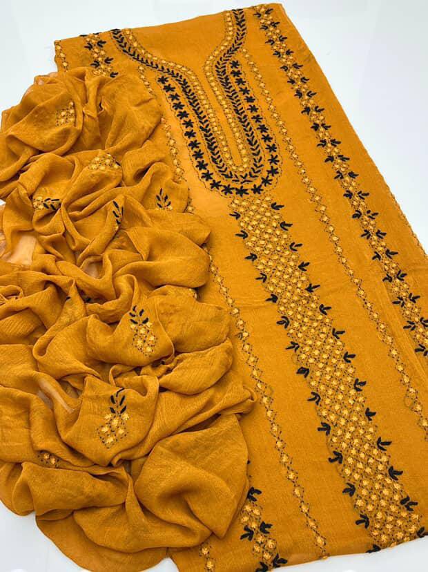 Luxe Chiffon Handmade Makri Tanka Jaal Work 2Pcs Dress