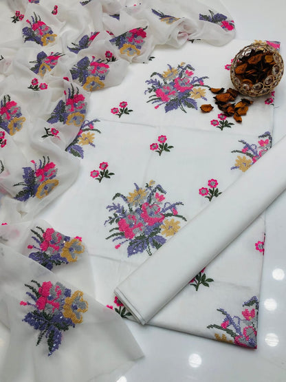 Ornate GTM Lawn Cross-Stitch Embroidery 3Pcs Dress