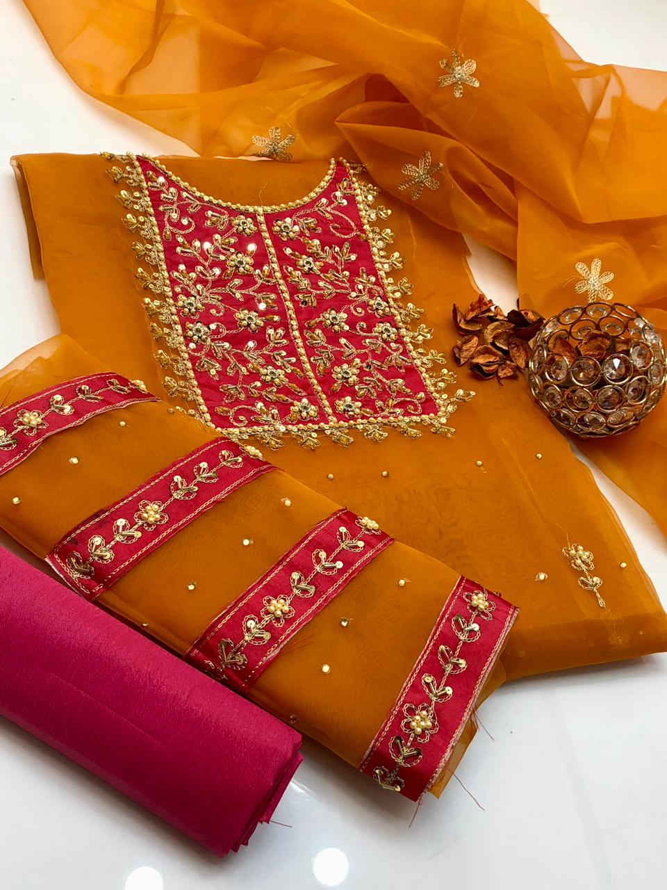 Stylish Organza Embroidery Dress with Dupatta 3Pcs Dress