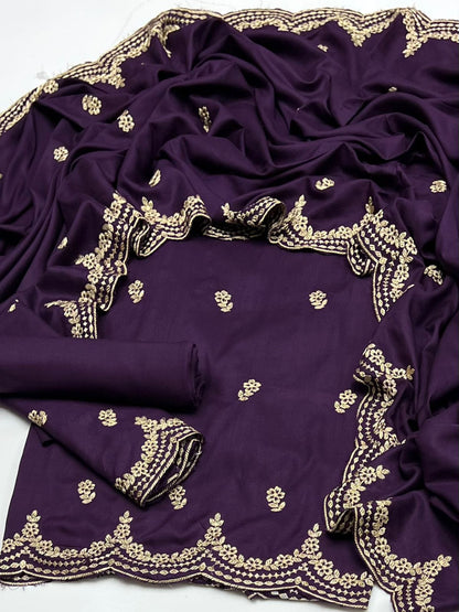 Linen Embroidered Dress with Cutwork Dupatta 4Pcs Dress