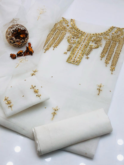 Luminara Organza Shirt with Embroidered Dupatta & Silk Trouser 3Pcs Dress