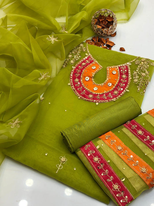 Opulent Organza Aari Zari Work 3Pcs Dress