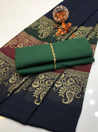 Acrylic Wool Suit With 3D Pashmina Shawl 3Pcs Dress