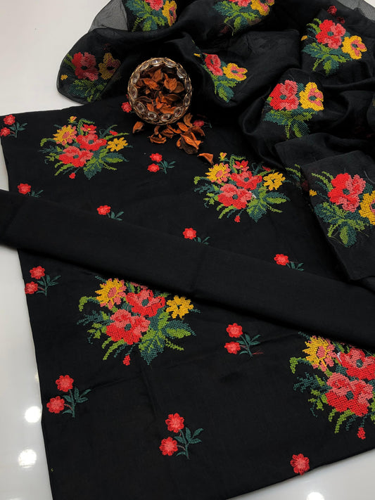 Bold Lawn Cotton Cross Stitch Shirt and Dupatta 3Pcs Dress