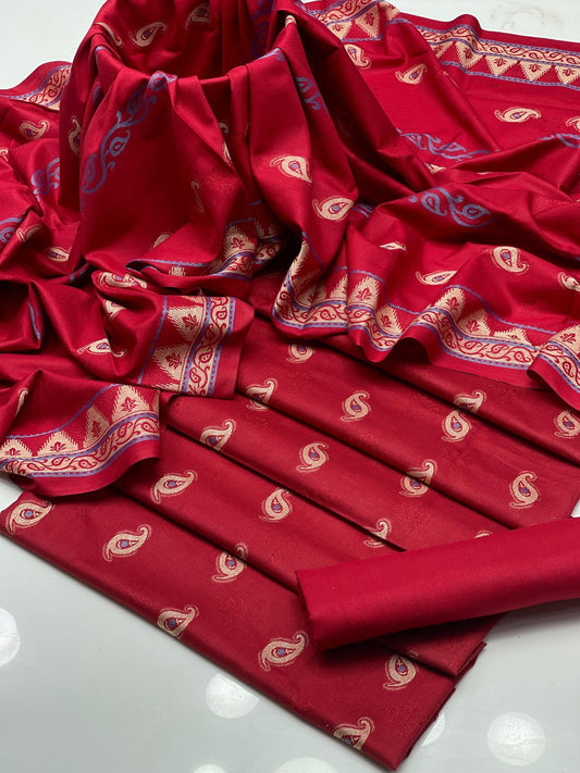 Dhanak Marina Jacquard Shirt & Shawl with Plain Trouser 3Pcs Dress