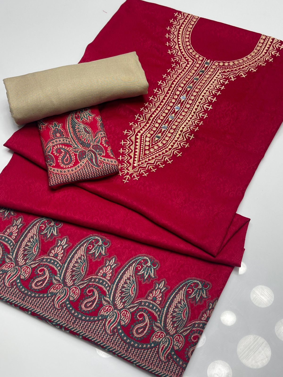 Pashmina Self Print with Embroidered Neck 2Pcs Dress