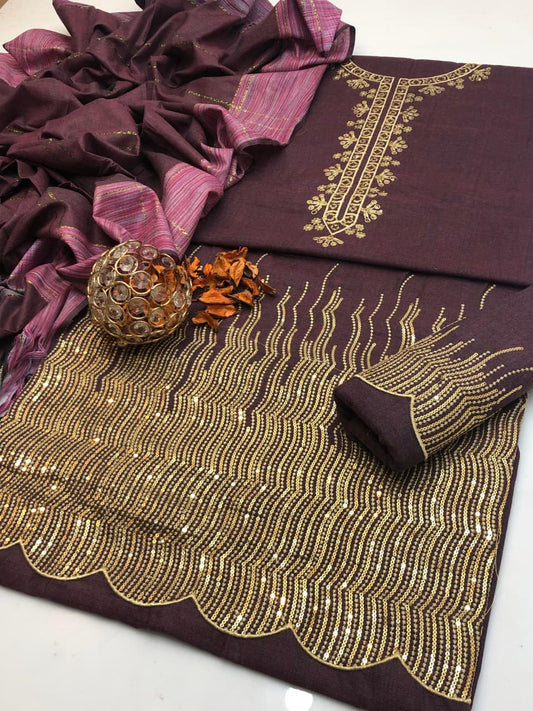 Classic Sussi Khaddar Sequence Work 3Pcs Dress