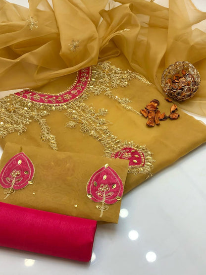 Radiantique Organza Shirt with Embroidered Dupatta & Silk Trouser 3Pcs Dress
