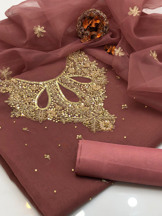 Aurielle Organza Shirt with Embroidered Dupatta & Silk Trouser 3Pcs Dress