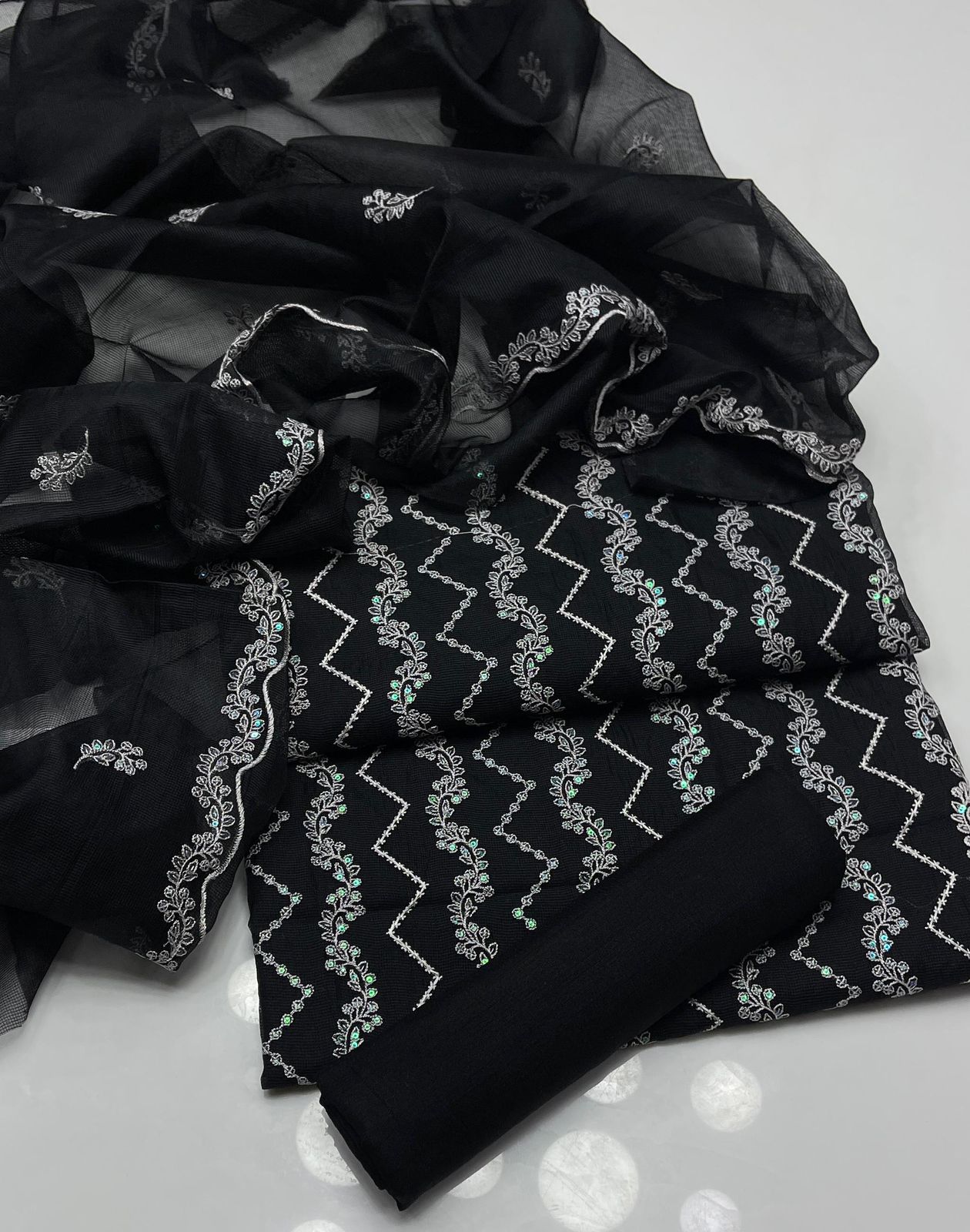 Khaddi Net Sequence Embroidered 3Pcs Dress