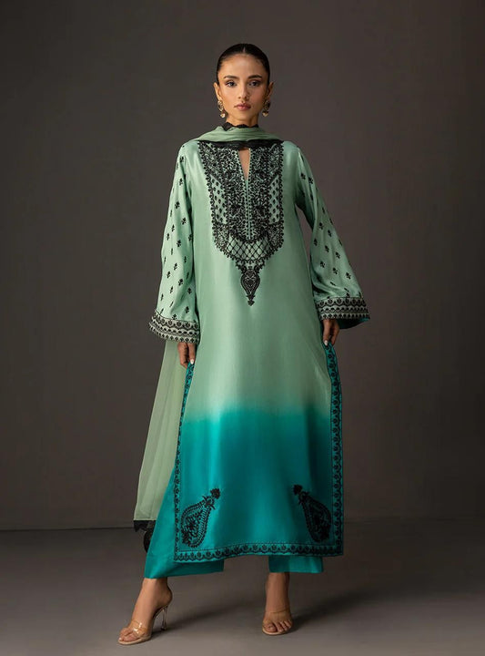 Graceful Shamoze Silk Shirt Trouser With Silk Dupatta 3Pcs Dress