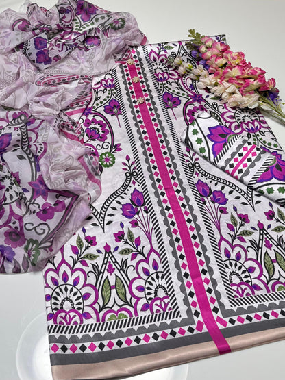 Shamoze Silk Digital Print Suit with Dupatta 3Pcs Dress