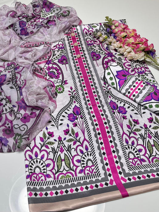 Shamoze Silk Digital Print Suit with Dupatta 3Pcs Dress