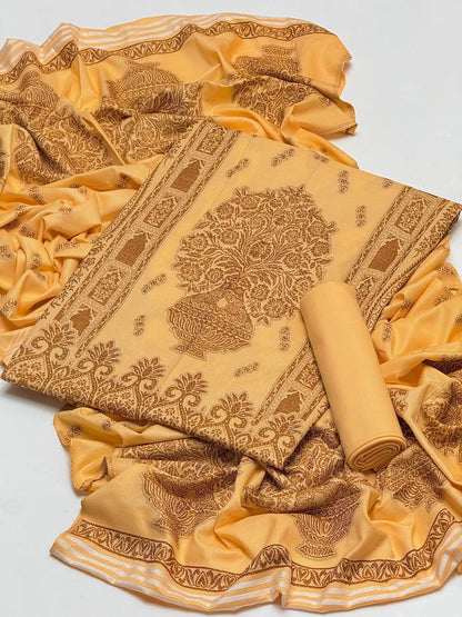 Dhanak Jacquard with Jacquard Shawl 3Pcs dress