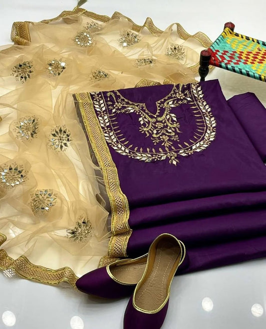 Glow Stuff Kataan Silk Mirror Work 4Pcs Dress
