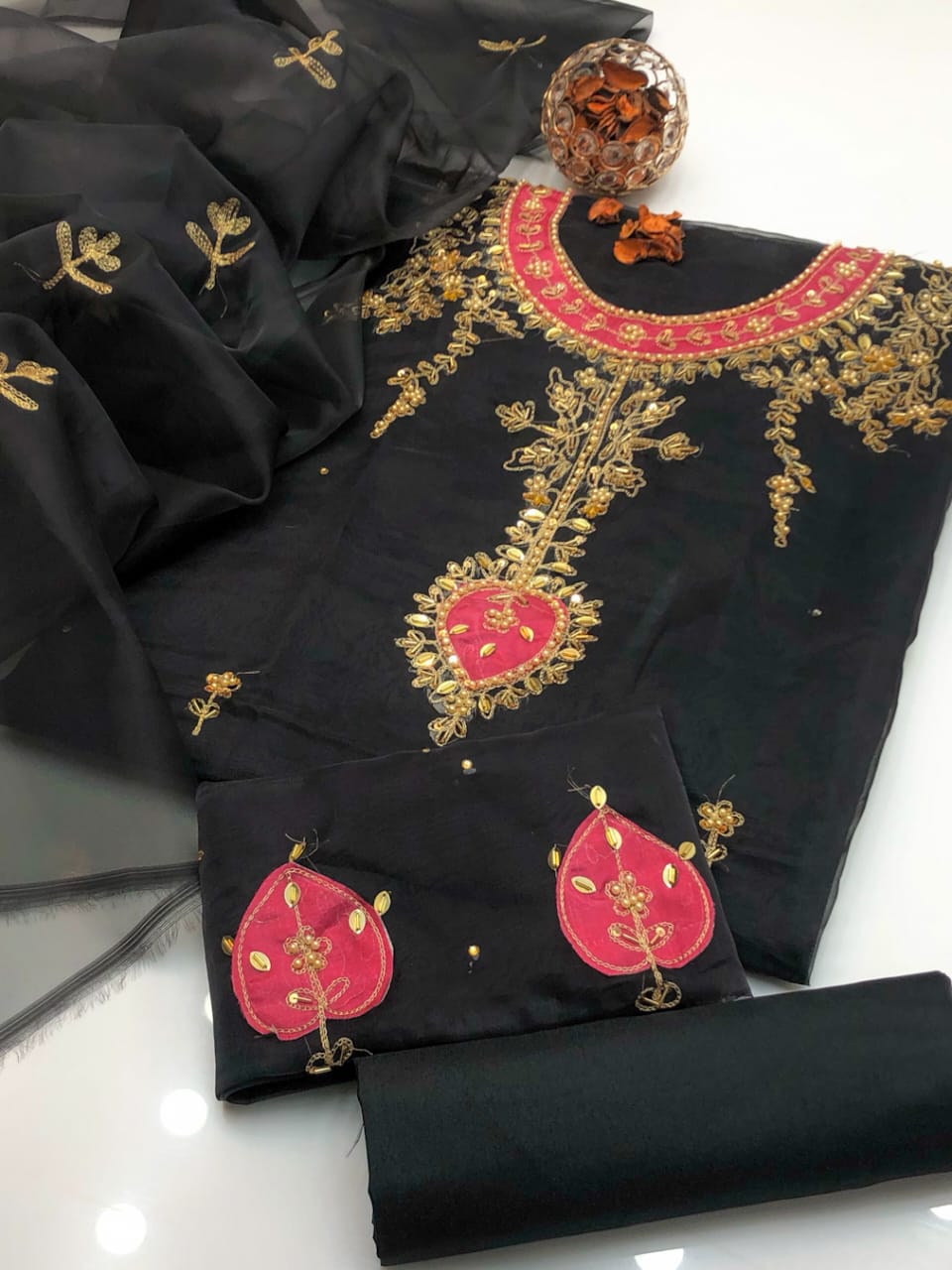 Radiantique Organza Shirt with Embroidered Dupatta & Silk Trouser 3Pcs Dress