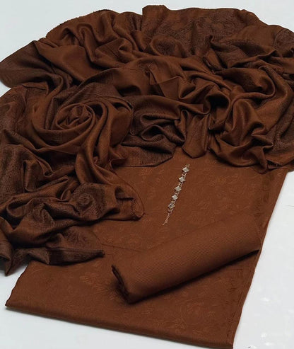 Pure Pashmina Jacquard Suit With Velvet Work Shawl 3Pcs Dress