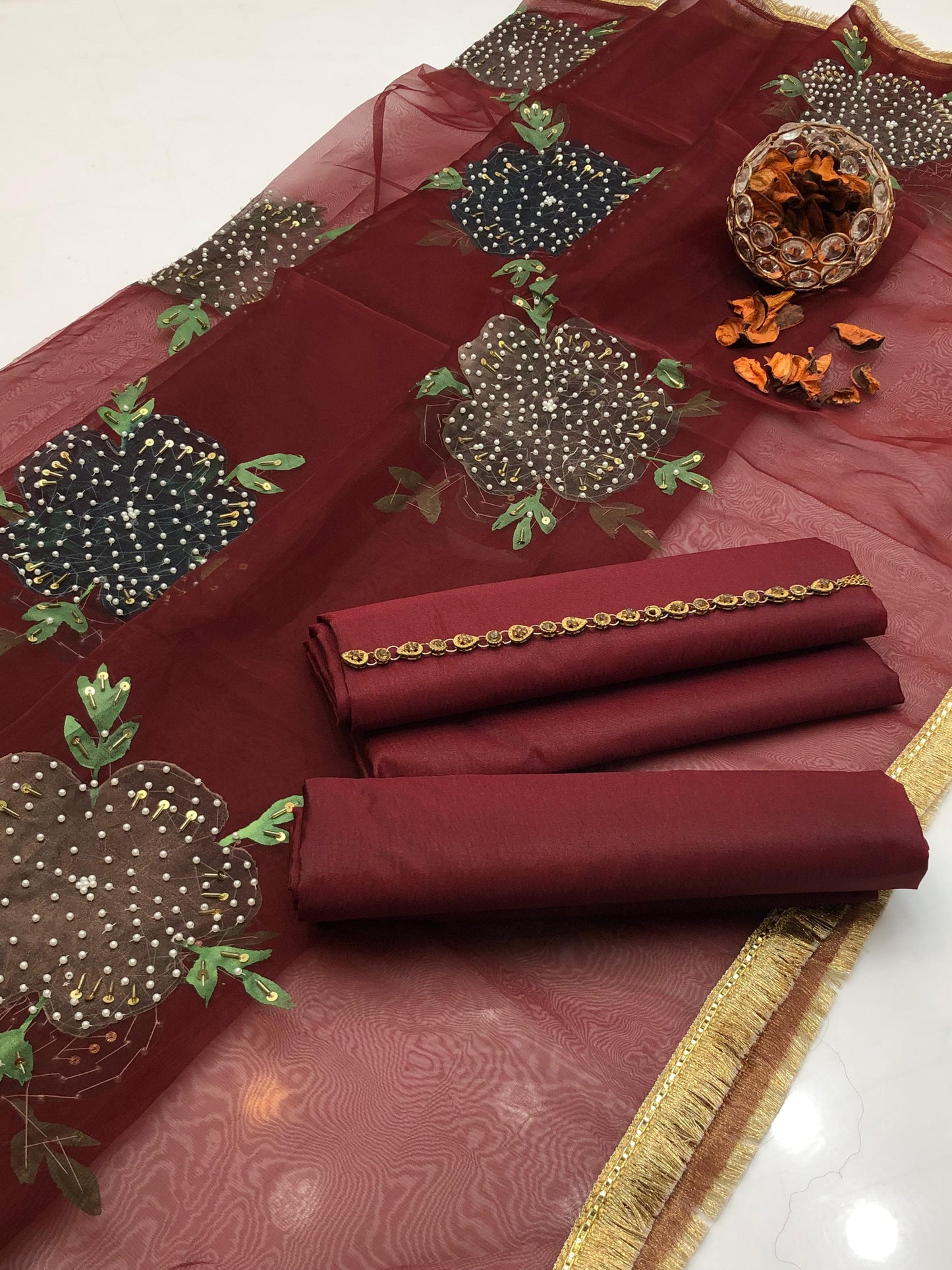 Pure Kataan Silk Shirt with Handmade Brush Paint Dupatta 3Pcs Dress