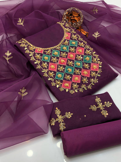 Lovely Organza Aari Embroidered Shirt and Dupatta 3Pcs Dress