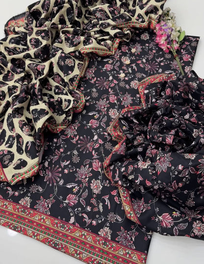 Digital Printed Khaddar With Beautiful Khaddar Shawl 3Pcs Dress