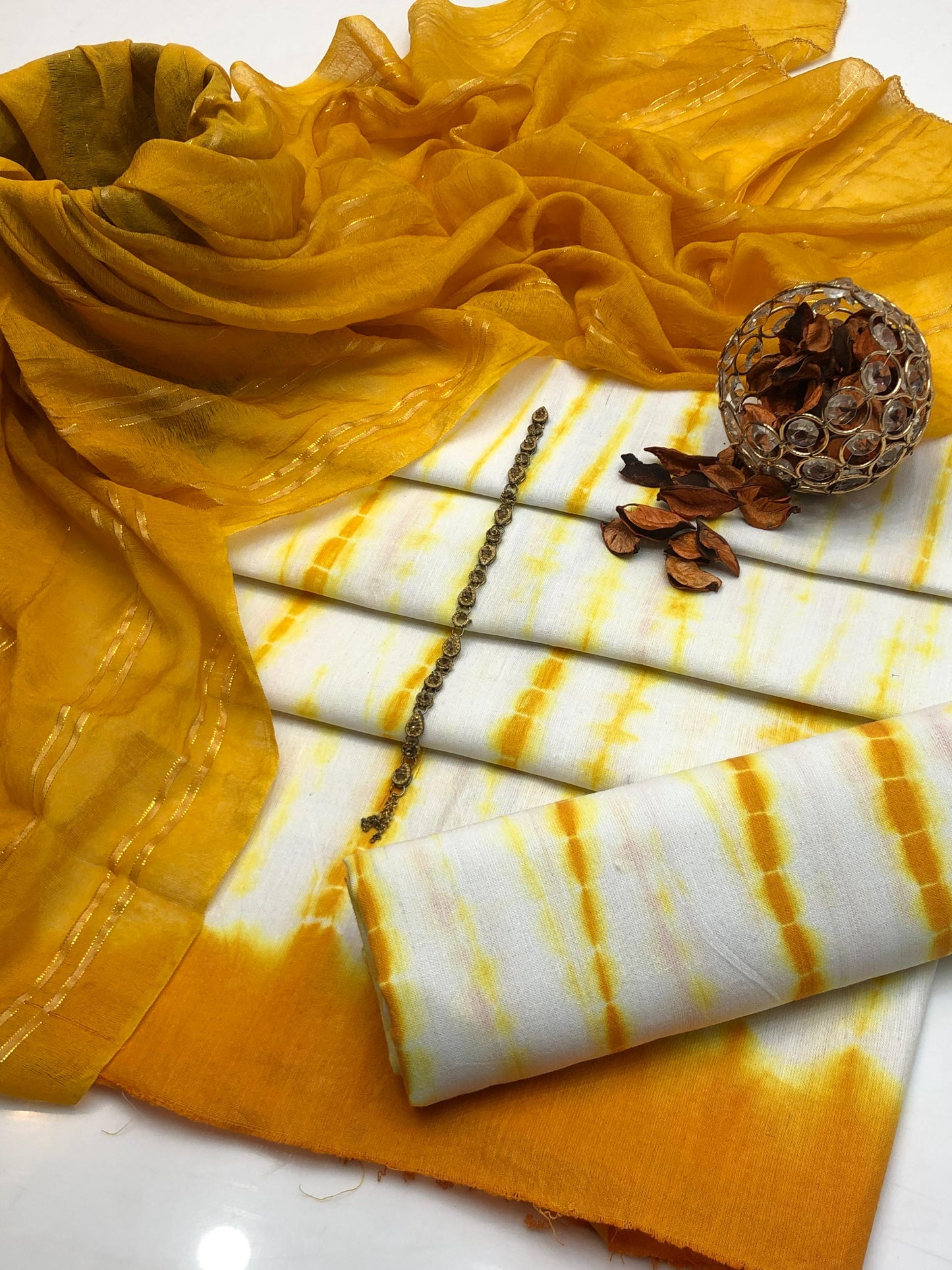 Eminent Pure Cotton Tie N Dye with Zari Dupatta 3Pcs Dress