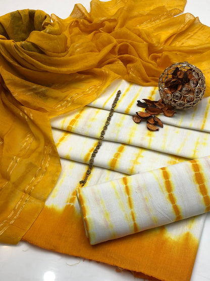 Eminent Pure Cotton Tie N Dye with Zari Dupatta 3Pcs Dress
