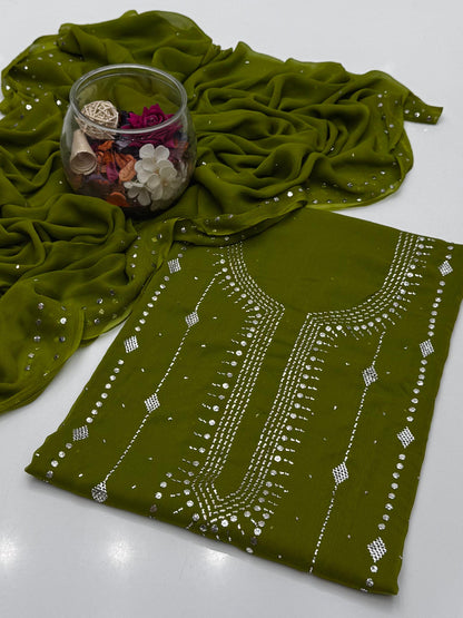 Bamber Chiffon Mukesh Work Shirt & Dupatta 2Pcs Dress