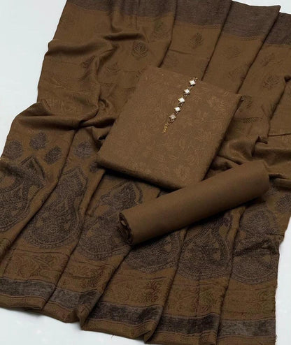 Pure Pashmina Jacquard Suit With Velvet Work Shawl 3Pcs Dress