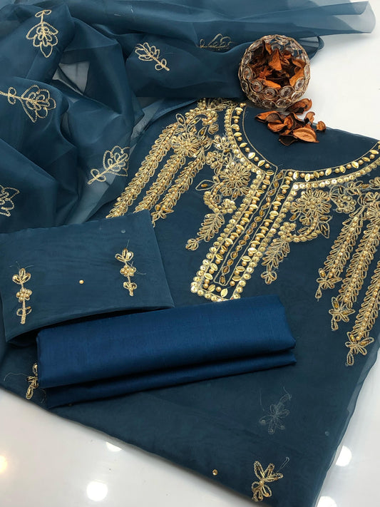 Luminara Organza Shirt with Embroidered Dupatta & Silk Trouser 3Pcs Dress