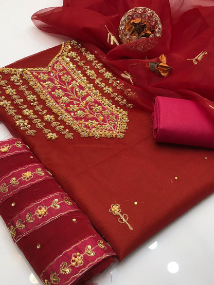 Orivana Organza Shirt with Embroidered Dupatta & Silk Trouser 3Pcs Dress