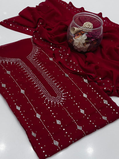 Bamber Chiffon Mukesh Work Shirt & Dupatta 2Pcs Dress
