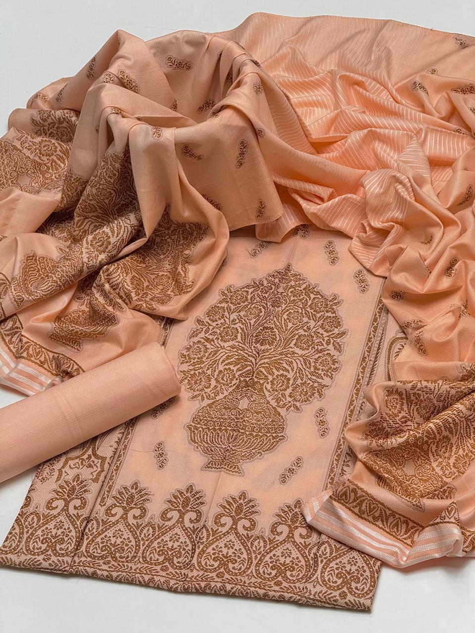 Dhanak Jacquard with Jacquard Shawl 3Pcs dress