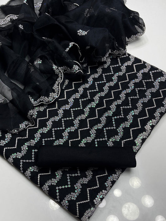 Khaddi Net Sequence Embroidered 3Pcs Dress