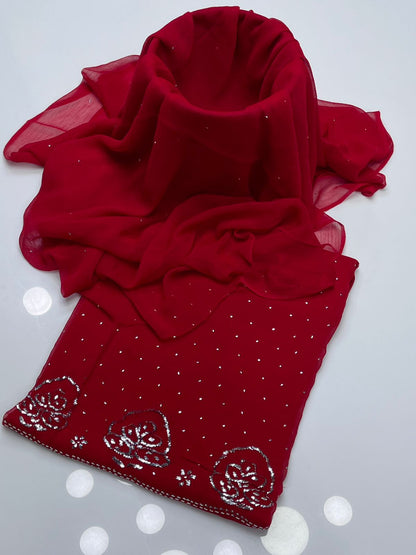 Handmade Mukesh Kamdani Chiffon 2Pcs Dress