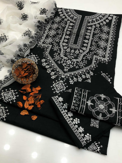 Enchanting Lawn Cotton Embroidered Shirt and Dupata 3Pcs Dress