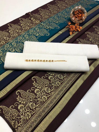 Acrylic Wool Suit With 3D Pashmina Shawl 3Pcs Dress
