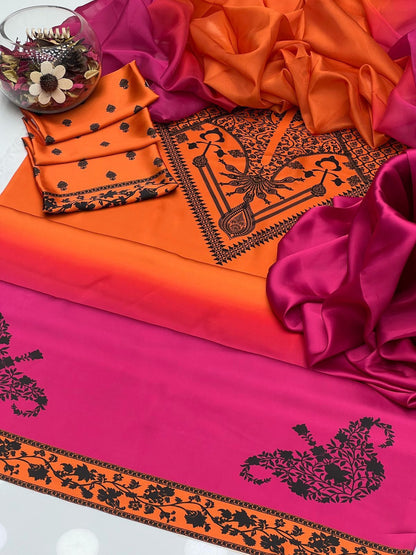 Graceful Shamoze Silk Shirt Trouser With Silk Dupatta 3Pcs Dress