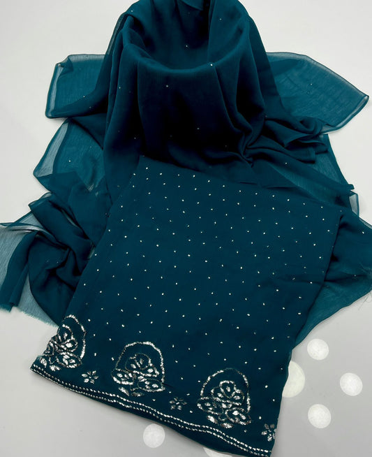 Handmade Mukesh Kamdani Chiffon 2Pcs Dress