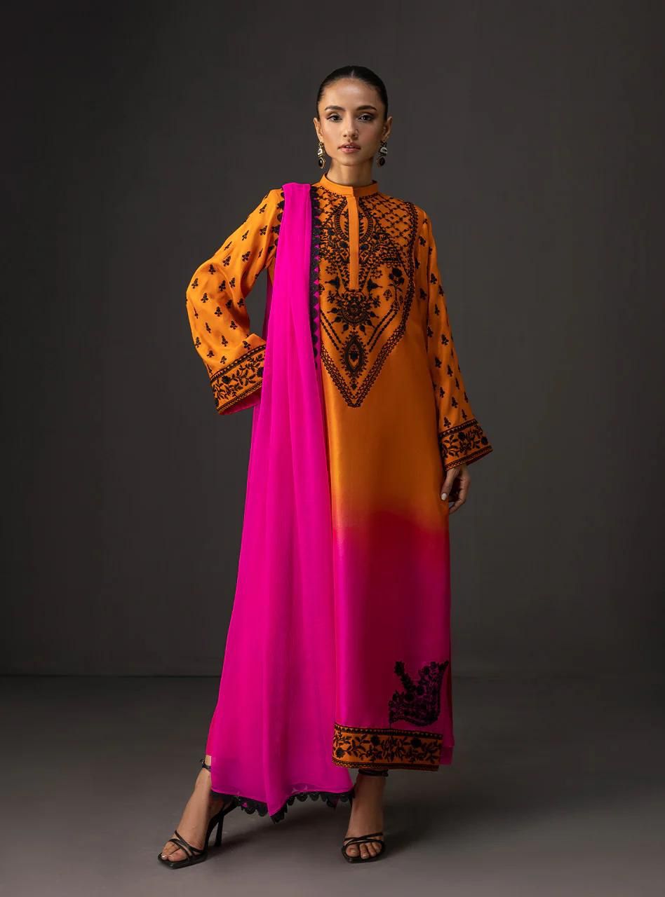 Graceful Shamoze Silk Shirt Trouser With Silk Dupatta 3Pcs Dress