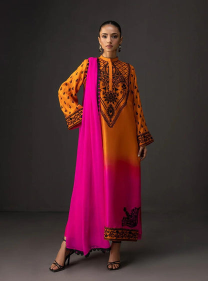 Graceful Shamoze Silk Shirt Trouser With Silk Dupatta 3Pcs Dress